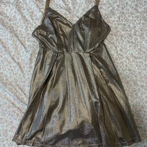 Lulus Keeps Getting Better Gold Metallic Skater Dress